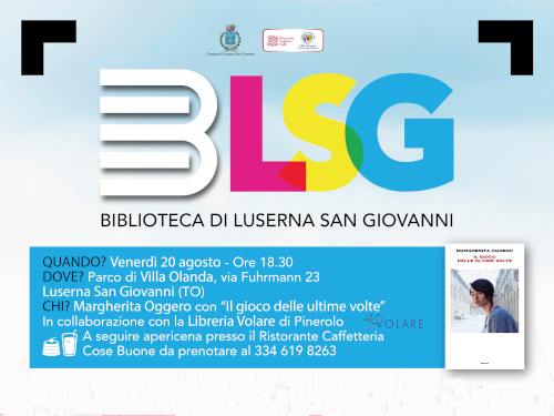 Venerdì 20 agosto Margherita Oggero alla Biblioteca Comunale di Luserna S. G. 